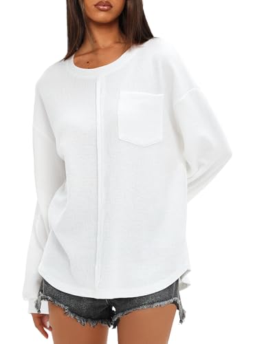 Darong Women Long Sleeve Crew Neck Waffle Knit Tunic Top Shirts Solid Color Loose Casual T Shirts3