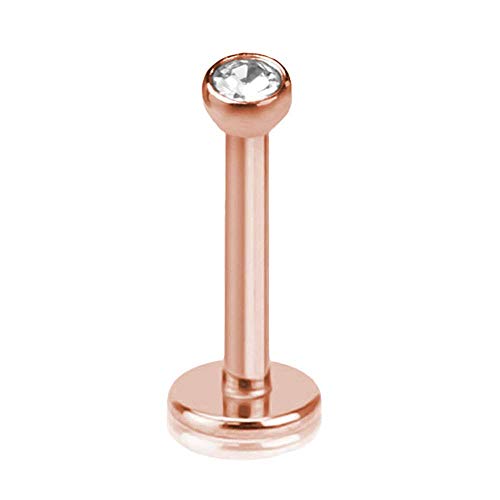 viva-adorno® 1 Stück Lippenpiercing Piercing Micro Stecker Zirkonia Innengewinde Größen Z399, Rosegold 8mm Cover