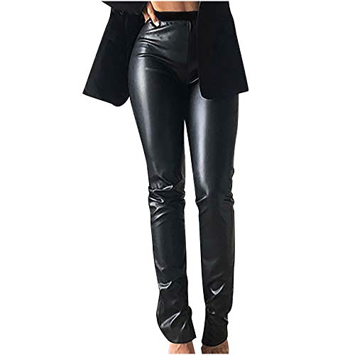 Simili Cuir Pantalon Femme Noir Ample Taille Haute Chino Slim Fit Serré Entrainement Longue Vintage Fille Pantalon Cover
