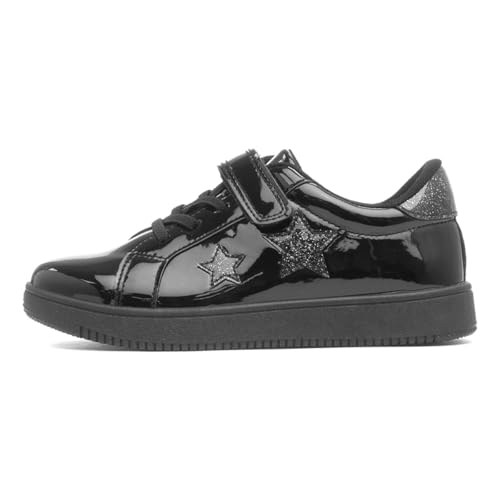 XL Kids Black Easy Fasten Patent Trainer - Size 1 UK - Black