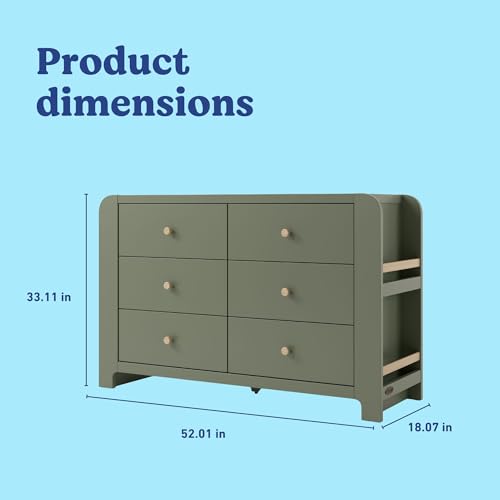 Image of Graco Read-with-Me 6 Drawer Dresser with Bookshelves (Olive with Driftwood) - GREENGUARD Gold Certified Storage for Baby and Kids Room, Interlocking Drawer System