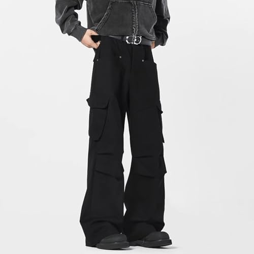 Lounge Pants Men with Cargo Pockets,Straight Leg Streetwear Hip Hop Pants Fashion Skater Long Trousers2