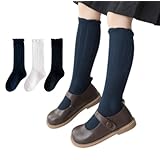 [Koala Mama] シンプル モノトーン 綿 ハイソックス ベビー キッズ ソックス 子供靴下 可愛い キッズ 靴下 女の子 ガールズ お姫様 ジュニア 3足 セット 白 黒 ネイビー 入学式 卒業式 発表会 無地 (M：18～20cm)