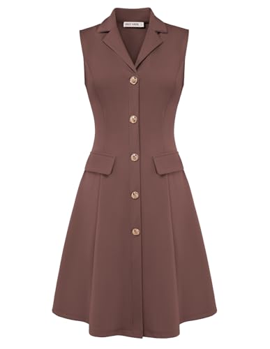 Image of GRACE KARIN Work Dresses for Women 2026 Sleeveless Button Business Midi Dress Notch Lapel V Neck Formal Office A Line Dresses