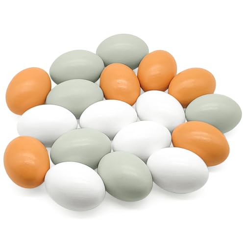 18 PCS Wooden Fake Eggs 3 Colors Wooden Chicken Eggs Faux Chicken Egg for DIY Crafts Egg Help Laying Hen Nesting Box Easter Food Toy Home Decor DIY