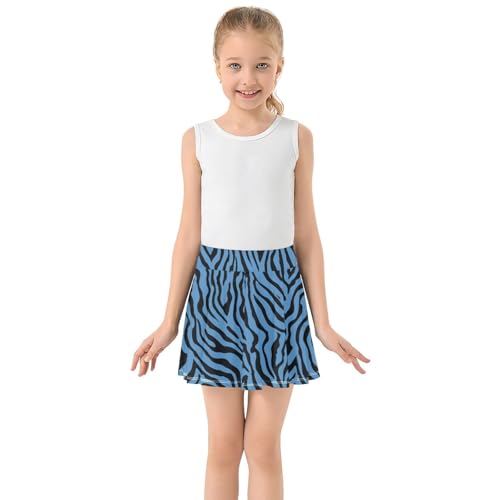 Girls Athletic Skirt 3-12 Years High Waist Tennis Skirts Blue Zebra Stripes for Kids Golf Running Dance Skort3