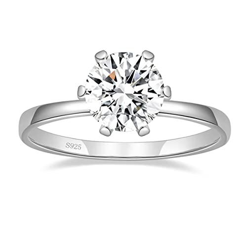 Mameloly 2CT 925 Sterling Silver Engagement Rings for Women Round Cut Solitaire Cubic Zirconia CZ Wedding Band Promise Rings for Her Size 8