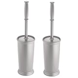 mDesign Toilet Bowl Brush and Holder - Covered Bathroom Brush - Standing Scrubber in Modern Holder - Space Saving, Deep Cleaning for Toilet - 2 Pack, Silver