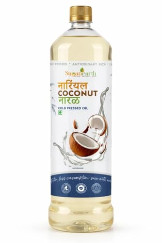 Image of Sugan Earth Cold Pressed Virgin Coconut Oil 900ml | 100% Pure & Natural | Unrefined Kachi Ghani Edible Oil for Cooking, Skin & Hair Nourishment, Baby Care, Oil Pulling| No Chemicals, No Preservatives | Organic Oil