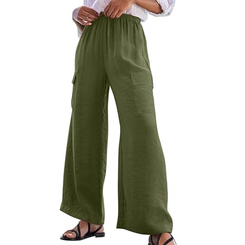 Generic Wide Leg Cargo Pants for Women Drawstring Pants Lightweight Summer Pants High Waist Solid Pant Flowy Pant with Pocket