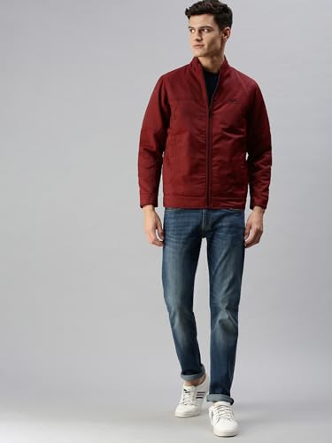 Image of SHOWOFFFF Men Solid Front-Open Jacket | Stand Collar Full Sleeves Nylon Jacket's for Mens | Slim Fit Regular Length Jackets for Men's