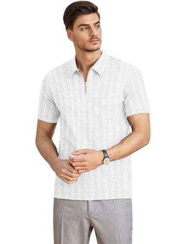 Image of MiraMichi Men's Polycotton Short Sleeve Casual Polo Collar T-Shirt - Lightweight Breathable Classic Polo for Everyday Comfort & Style