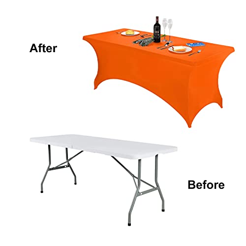 Image of FORLIFE Spandex Table Cover - Fitted 8ft Rectangular Tablecloth, Stretch Patio Cover, Universal for Wedding, Banquet, Party (Orange)