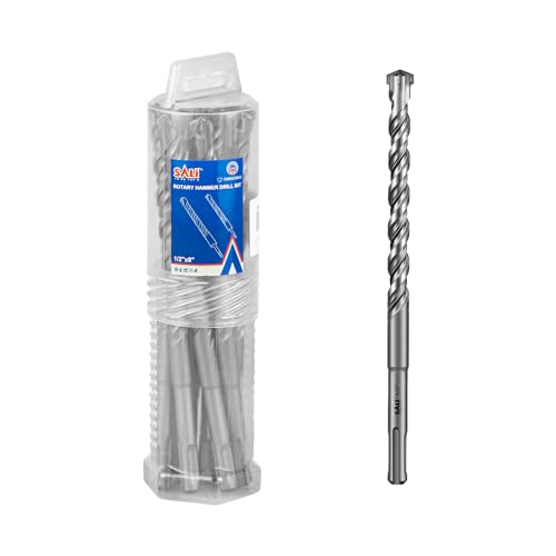 Image of SALI 10PCS 1 /2 inch*8 inch SDS Plus Rotary Hammer Drill Bit Kit for Concrete, Brick, Cement Walls, Stone - Cross-Type Double Thread Carbide Material