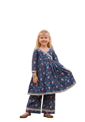 Image of A.T.U.N. (ALL THINGS UBER NICE) Girls Premium Cotton Kurti Sharara Combo Set | Vibrant Ethnic Traditional Print | Comfortable Festive Cultural Outfit for Kids