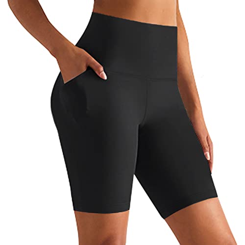 Image of GROTEEN Biker Shorts for Women with Pockets - 8'' High Waisted Tummy Control Yoga Workout Running Gym Spandex Shorts