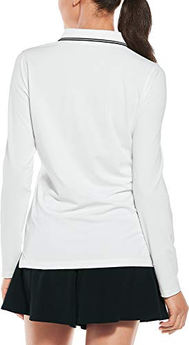 Coolibar UPF 50+ Women's Birdie Long Sleeve Golf Polo - Sun Protective (Medium- White Pique)
