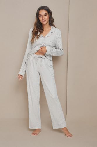 Image of HEARTNICE Womens Pajama Set, Soft Long Sleeve Pajamas & Long Pants with Pockets, Button-up Sleepwear Lounge Pjs