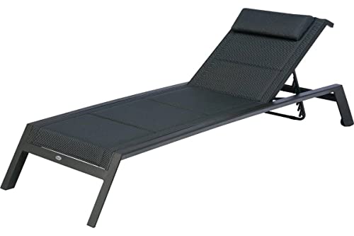 Hespéride - Transat Inclinable Allure Poivre et Graphite 2 Roues Empilable Anti-Rouille 5...