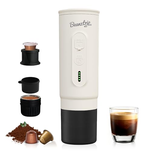 BeanzTrip H02 PRO Cafetera portátil con batería, 2 en 1, autocalentamiento, máquina de café espresso compatible con cápsulas NS y café molido, USB-C recargable 20 bares para viajes, autocaravana y