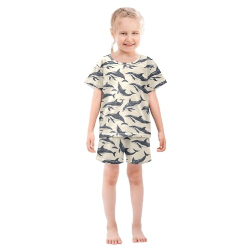 ALAZA Dolphin Fish Retro Pajamas Short Sleeve 2 Piece Sleepwear Top and Bottom Pajama Set Unisex3