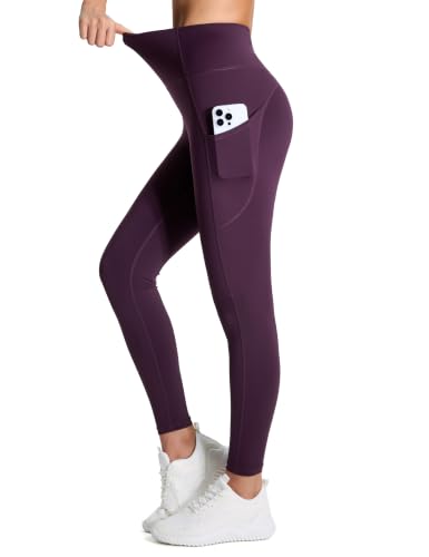 Image of THE GYM PEOPLE Thick High Waist Yoga Pants with Pockets, Tummy Control Workout Running Yoga Leggings for Women