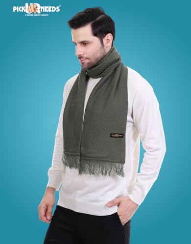 Image of Pick Ur Needs Premium Men's Warm And Stylish Woolen Muffler With Solid Color Plain Design And Stylish Tussles Ends Muffler For Men