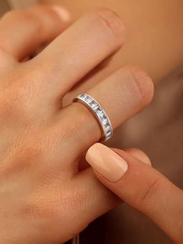 1pc White Gold Rows Of Square hollows Zircons Rings For Women Party Engagement Wear Copper Ring Fine Jewelry For Anniversary Birthday Gift