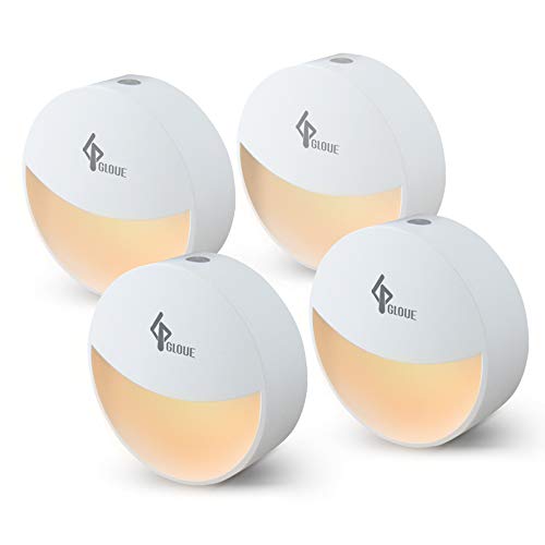 GLOUE Plug-in Night Light Smart Dusk to Dawn Sensor, Automatic Light Control Night Lamp for Bedroom, Bathroom, Kitchen, Hallway, Stairs, Compact Design, Energy Saving (Warm White, 4 Packs)