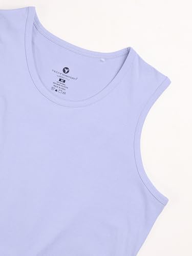 Image of TECHNOSPORT Women Solid Slim Fit Round Neck Tank Top with Cotflex for Gym, Sports and Regular Use