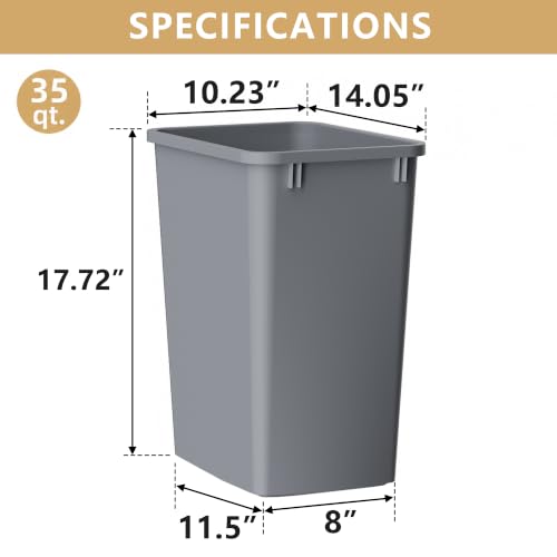 Image of 35 Quart Plastic Trash Can,9-Gallons Under Cabinet Waste Bin,1-Pack