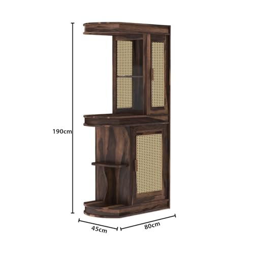 Image of The Attic Jaigarh Bar Cabinet, Hard and Soft Drinks Bar Storage Cabinet, Wine Wisky Scotch, Round Bar for Home, Walnut Finish