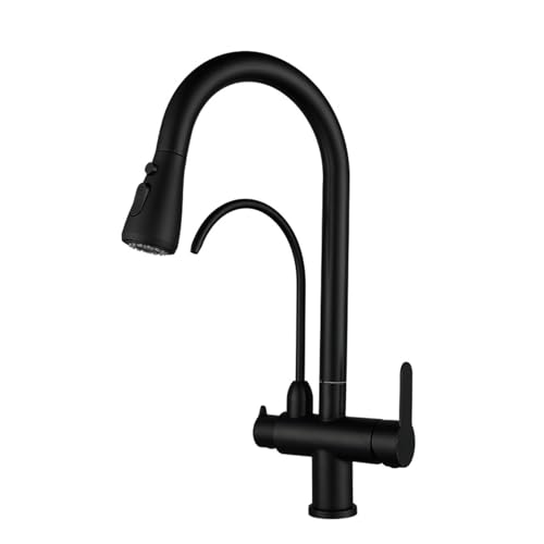 Robinet de cuisine mitigeur 3 voies noir pivotant en acier inoxydable monotrou