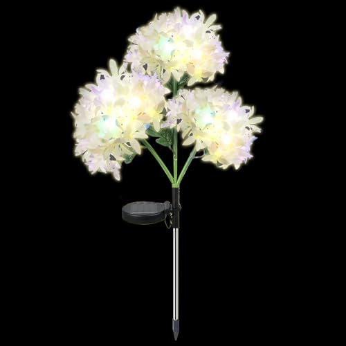 Luces solares de hortensia, flor artificial iluminada con 2 modos de iluminación, pétalos y hojas de seda, decoración de jardín, patio y patio, decoración de paisajismo al aire libre para el patio del