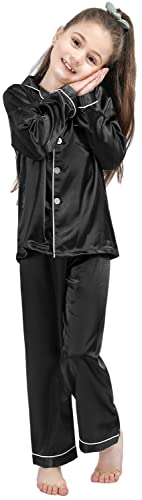 Kid Silky Satin Pajamas Set for Girls Boys pj Set Sleepwear Button-up Lounge Sets Nightwear3