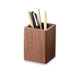 Wooden Pen Holder, Square Pen Holder, Desk Storage Box, Handmade, Suitable For Stationery, Makeup Brushes, Desks, and Offices (D)