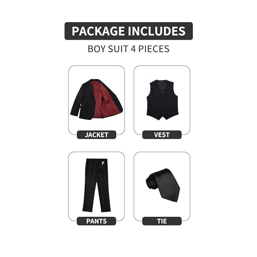 Bolada Boys' Black Regular Formal Classic 4-Piece Suit Set Size 10 Big Boys Toddler Tuxedos Suits For Kids Teen Youth Wedding Outfit Ring Bearer Outfit thumb #2