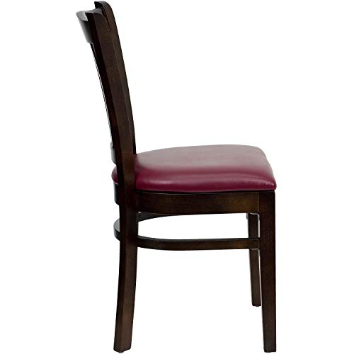 Image of Flash Furniture 4 Pk. HERCULES Series Vertical Slat Back Walnut Wood Restaurant Chair - Burgundy Vinyl Seat