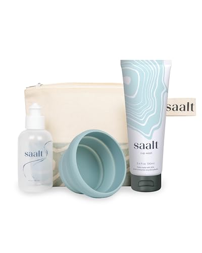 Image of Saalt Travel Menstrual Kit - Easy Cleaning for Public Restroom, School, or Travel for Menstrual Cup or Menstrual Disc - Reusable Travel Bag, 3.4oz Wash, Squeeze Bottle, Compact Sanitizer