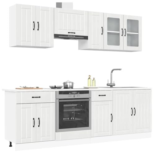Iiaky Juego de Muebles de Cocina 8 Piezas Madera Mueble de Cocina Cocina Completa Muebles De Cocina por Modulos-Blanco Brillante-8 pzas Type-5