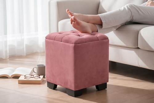 Image of Velvet Cube Ottoman | Seating Stool for Living Room | Soft Cushioned Footrest Stool with Durable Plastic Legs | Multipurpose Seating, Side Table & Pouffe Home Decor, 12x12x14 inch (Gajri)
