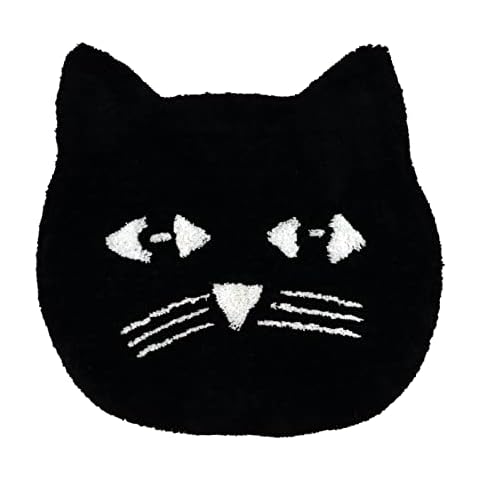 Mooky Mats Black Cat Shaped Bath Mat Non-Slip Rug 60 x 60cm Supersoft Absorbent 100% Cotton Cover