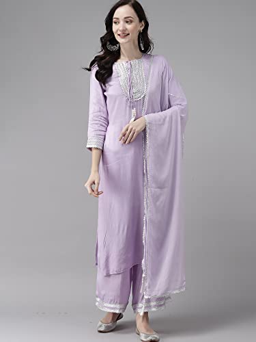 Image of INDO ERA Women's Cotton Blend Embroidered Straight Kurta Trouser With Dupatta Set(KH0PR2868)