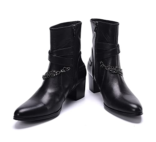 Santimon Mens Casual Dress Western Chelsea Boots - Genuine Leather Ankle Cowboy Boots with Zipper & Buckles for Prom Ballroom Party Disco Wedding4