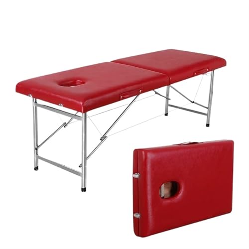 Camilla de Masaje Plegable Camas de masaje plegables, camilla de esteticista profesional, mesa de belleza, sofá de cosmetología portátil económico, clínica plegable para Fisioterapia(180X60CM Red)