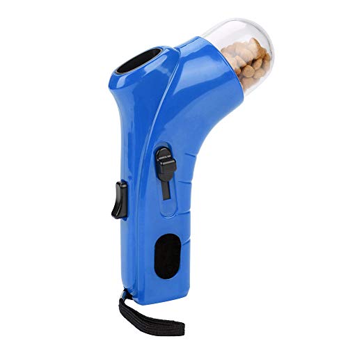 Lanzador de Golosinas para Mascotas, Alimentador Comida Perros, Refrigerios Juguete Actividad Botella Cuenco Dispensador Cachorros Pistola Mano Catapulta Recompensadores Bocadillos Perro Gato(Azul)