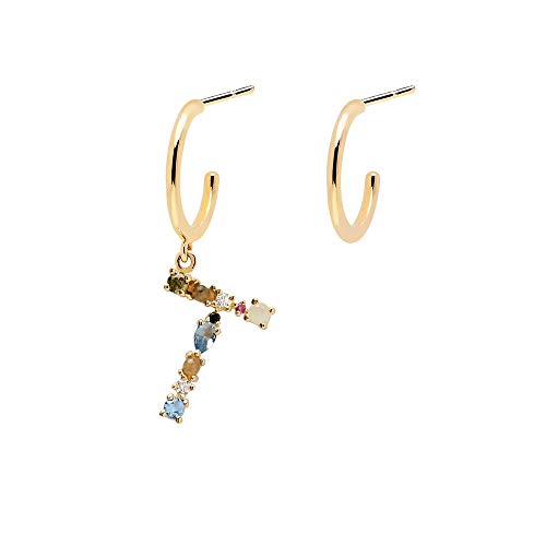 PDPAOLA - Pendientes Letra T - Plata de Ley 925 Bañada en Oro de 18k - Joyas para Mujer