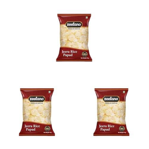 Image of Zeelano Jeera Rice Papad, Traditional Indian Fryums, Ready to Fry Crispy Snack, 500g, Vegetarian (Pack of 3)