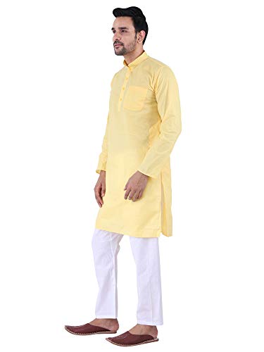 Image of Sadree Men's Cotton Blend Light Weight|Knee Length|Mandrin Collor|Relax comfert|Classic Style Kurta Pyjama Set