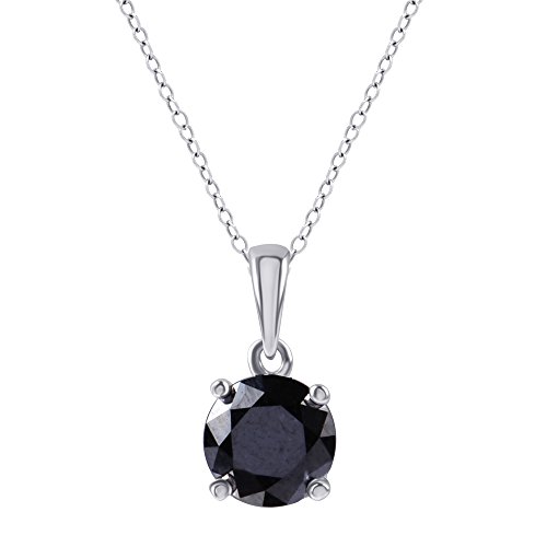 2 Carat Diamond, Sterling Sliver Prong Set Solitaire Round Black Diamond Charm Pendent Chain Necklace Fashion Jewelry for Women Teen Girls Her| by La4ve Diamonds |Gift Box Included